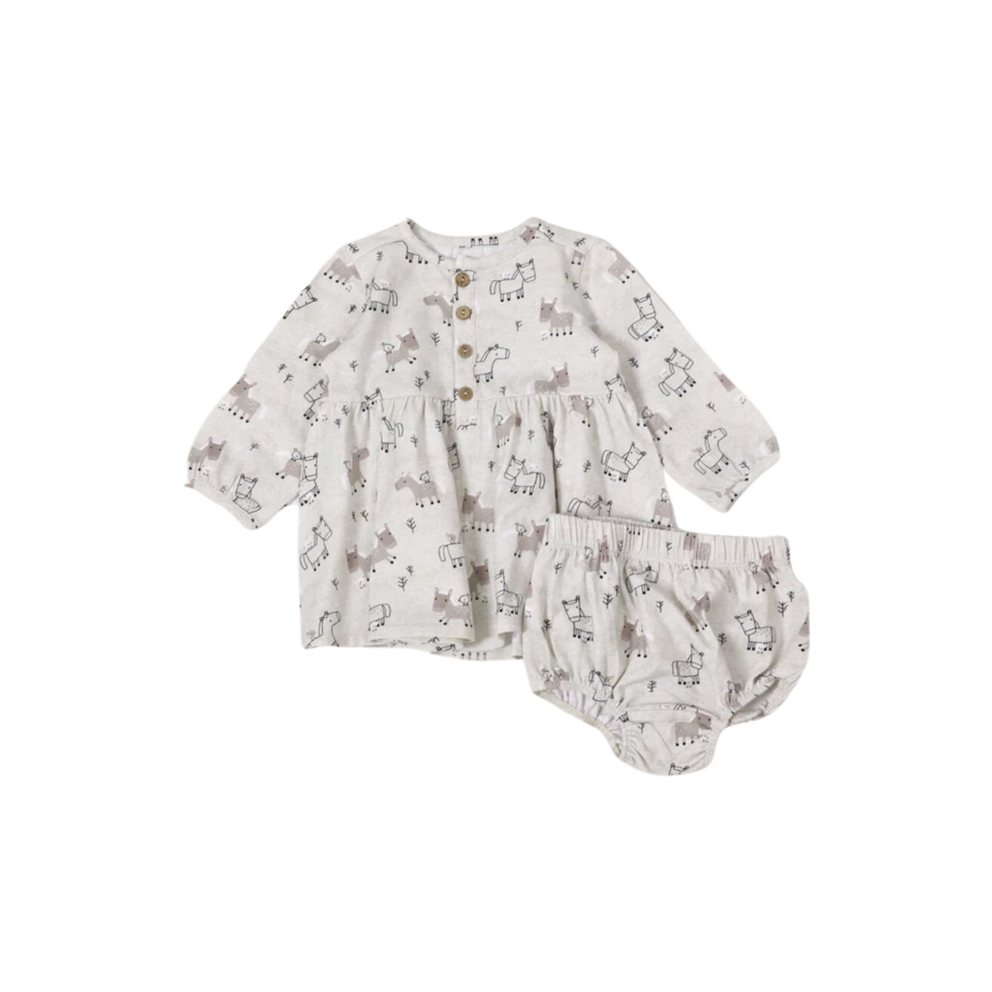 Horse Printed Tulip Dress & Bloomer Set