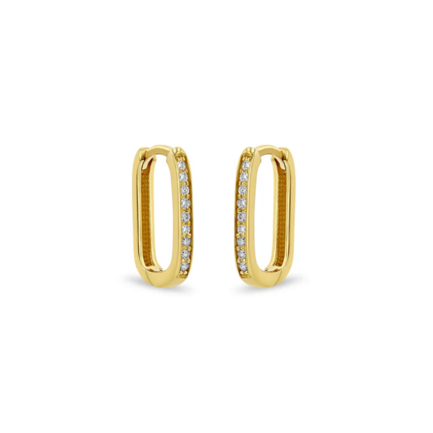 14k Pavé Diamond Thick Medium Oval Hinge Hoops