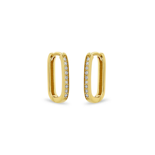 14k Pavé Diamond Thick Medium Oval Hinge Hoops