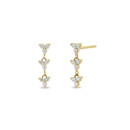 14k Linked Diamond Trio Drop Earrings