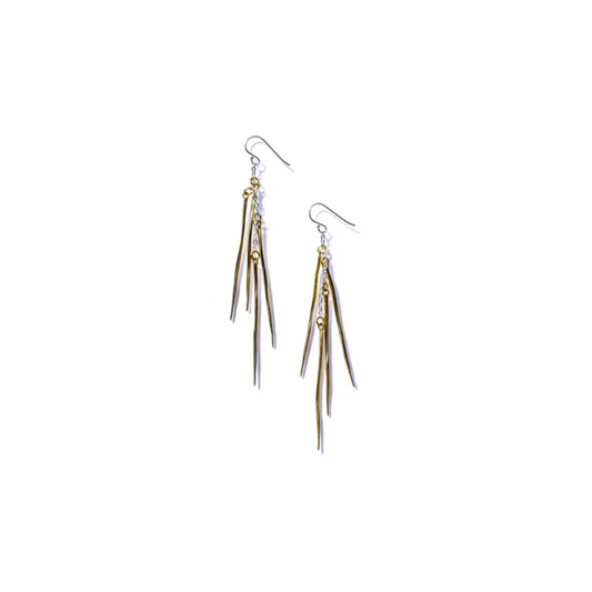 Twist Spike Fringe Drop Earrings (Silver/Brass)