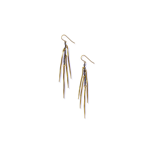 Twist Spike Fringe Drop Earrings (Oxidized/Brass)