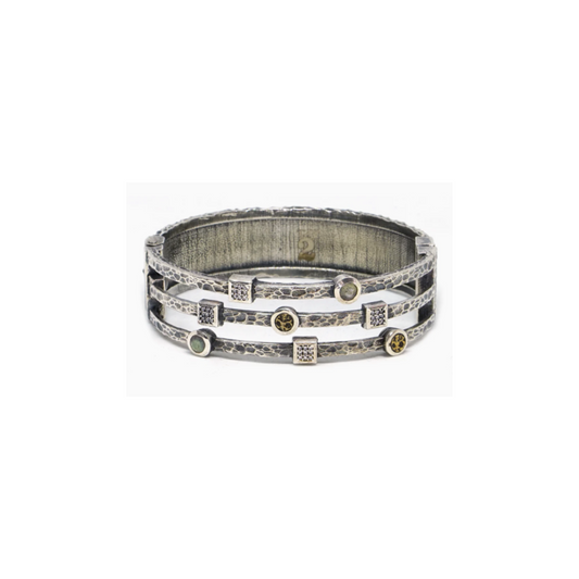 Vintage Silver Danube Labradorite & Crystal 3 Row Bangle