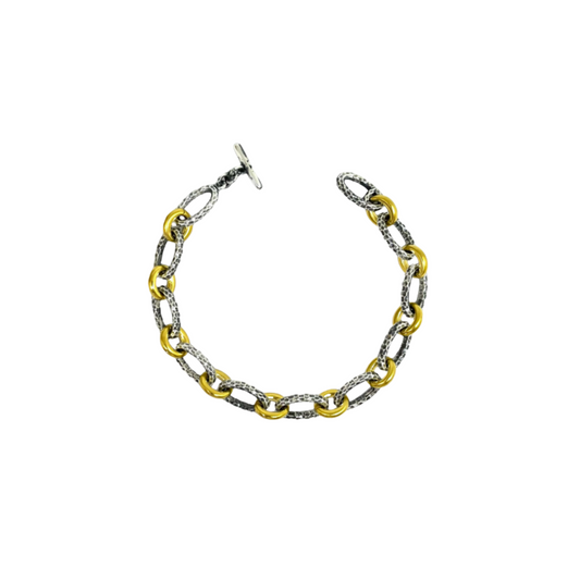 Two-Tone Ravelle Thin Hammered Chain Bracelet