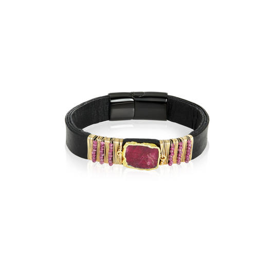 Ruby and Leather Bracelet