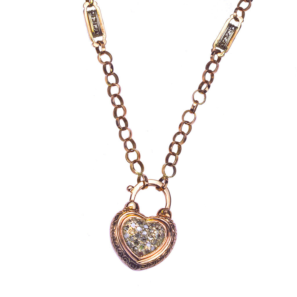 Arik Kastan Jewelry, rose gold heart, diamond heart, diamond heart padlock, padlock necklace, padlock heart, arik kastan sedoni gallery jewelry, huntington jewelry, new classic jewelry,