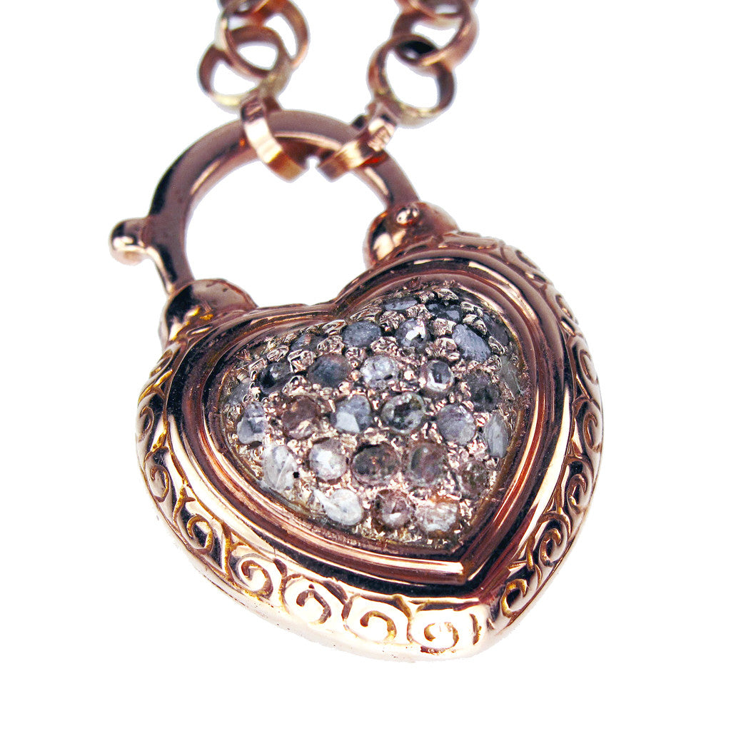 Arik Kastan Jewelry, rose gold heart, diamond heart, diamond heart padlock, padlock necklace, padlock heart, arik kastan sedoni gallery jewelry, huntington jewelry, new classic jewelry,