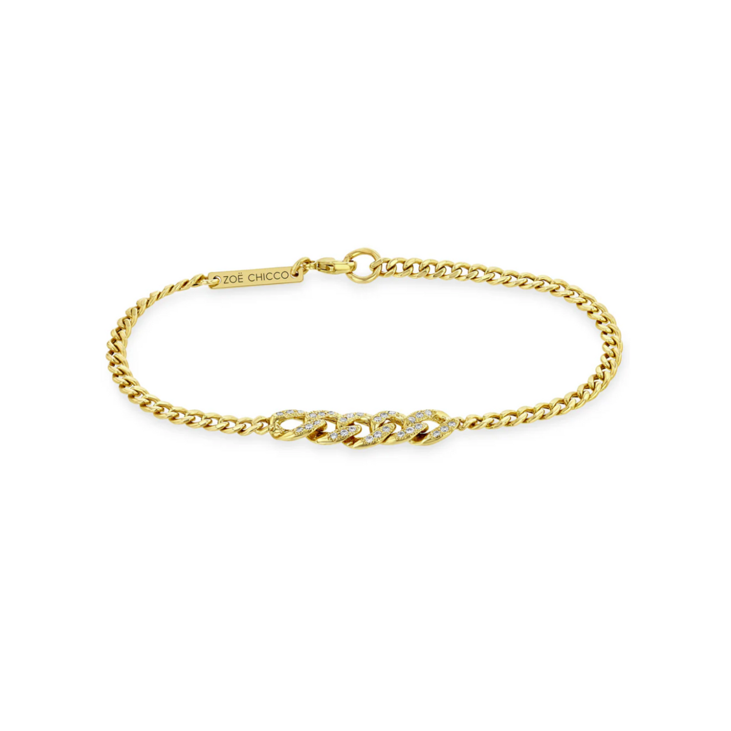 Zoe Chicco 14K Small Curb Chain Bracelet with Pave Diamond Links