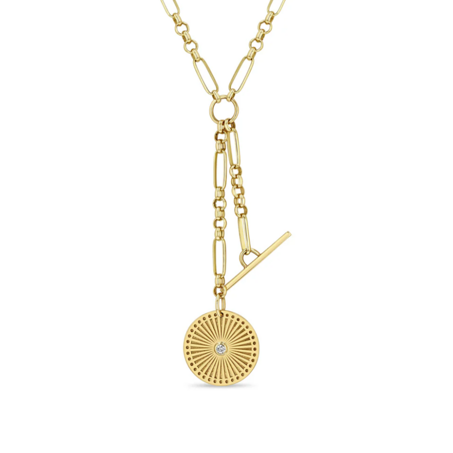 Zoe Chicco 14K SUNBEAM MEDALLION & TOGGLE LARIAT