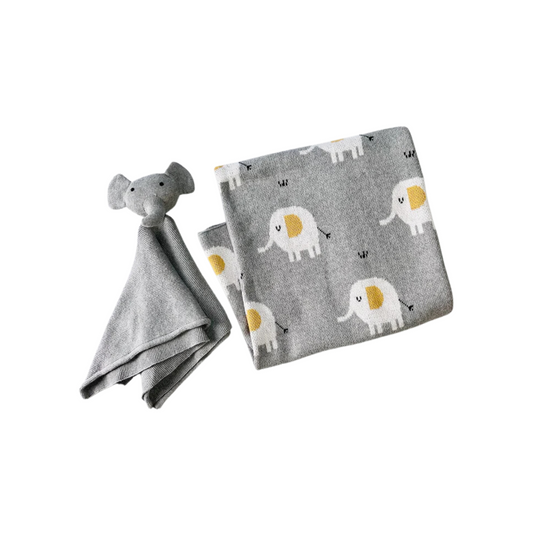Elephant Knit Baby Blanket & Lovey Set