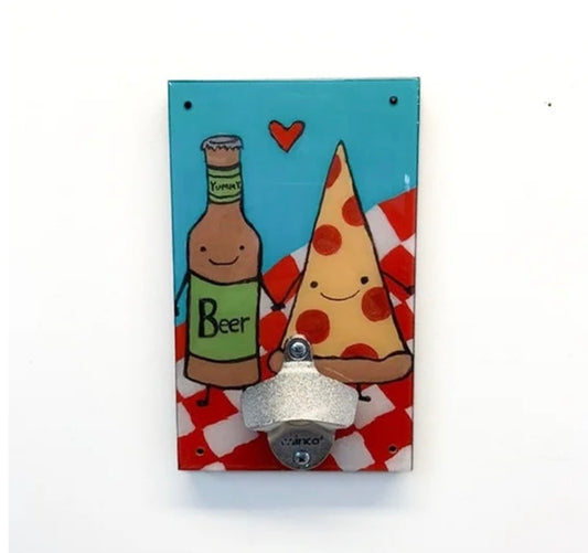 Wall Mounted Bottle Opener - Beer and Pizza