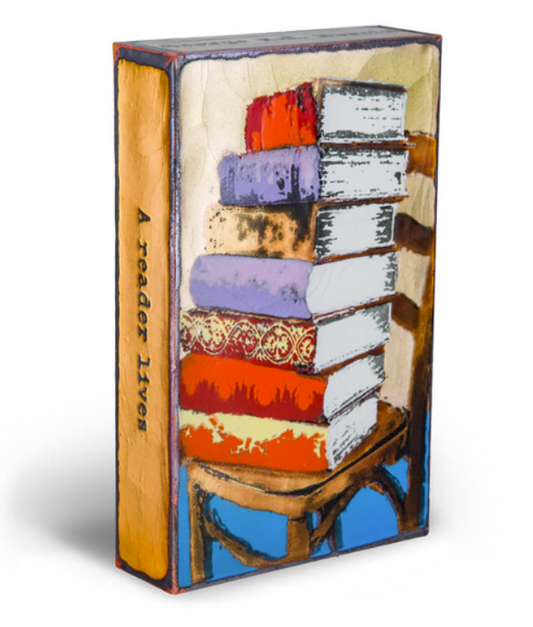 "A Reader Lives" (Bookstack) Copper Tile