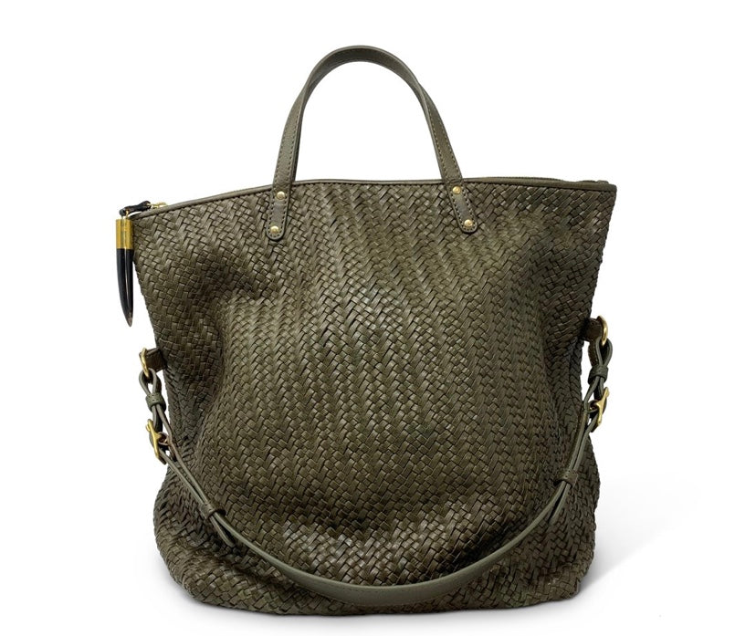 Woven Leather Foldover Tote