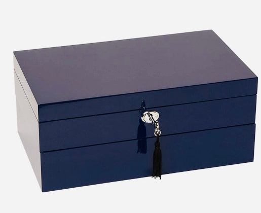 PKO Inc. Large Contemporary Navy Jewelry Box, Navy Blue