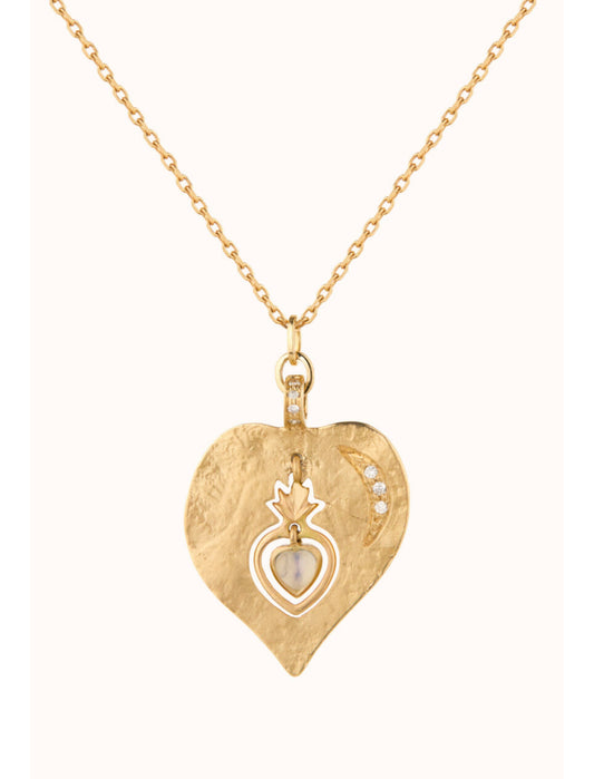 Twin Flame and Dangling Heart Moonstone Necklace